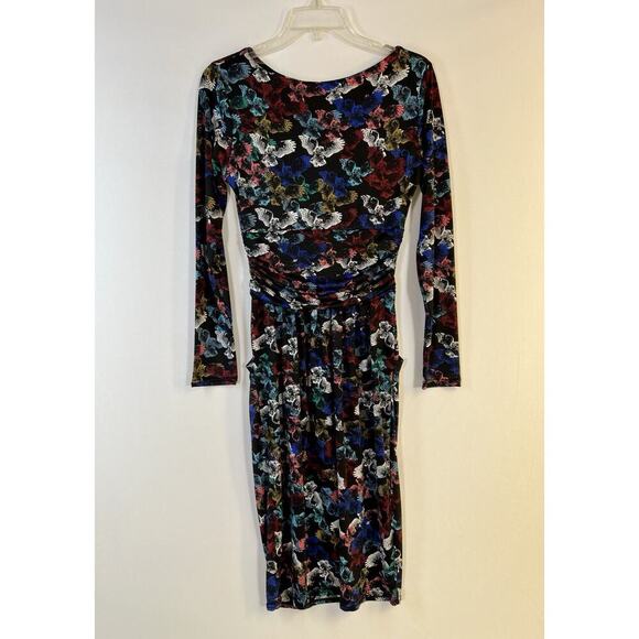Ingenue London Dress Stretchy Long Sleeve Ruched Detail Black Owl Print Sz 4 - Picture 6 of 15